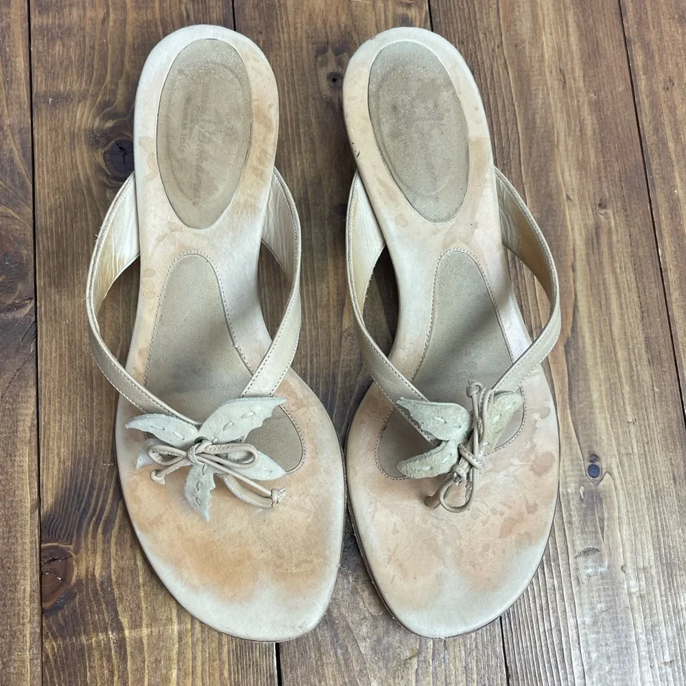 Tommy Bahama leather kitten heel sandals tropical temptation in camel size 7 - Picture 2 of 9